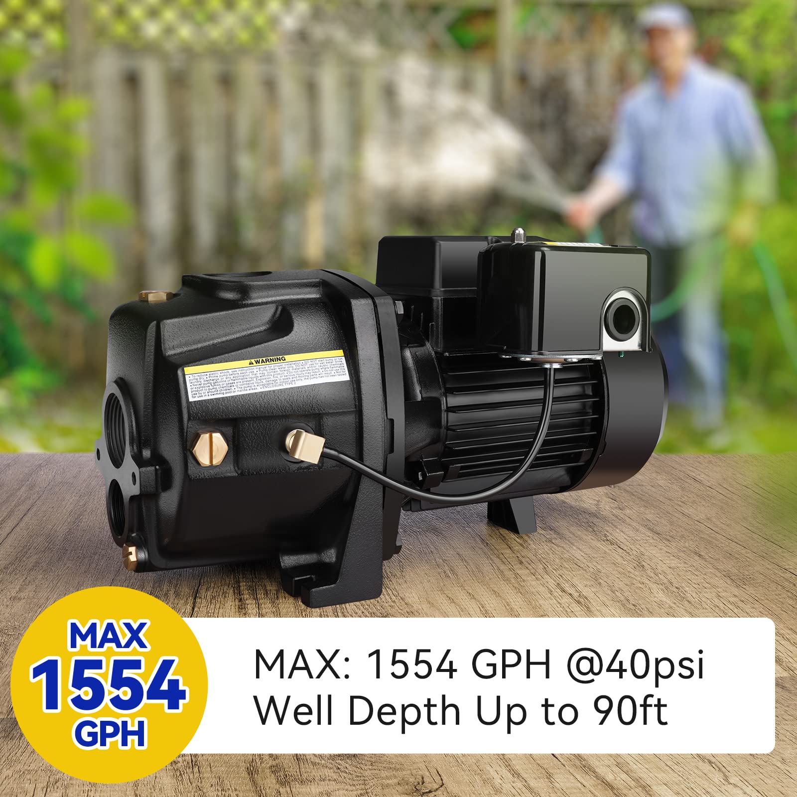 2026 Bomba de Pozo Acquaer 1HP Convertible de Hierro Fundido con Kit de Eyectores – Para Pozos Superficiales y Profundos hasta 25 o 90 ft, Voltaje 115V/230V, con Interruptor de Presión Automático