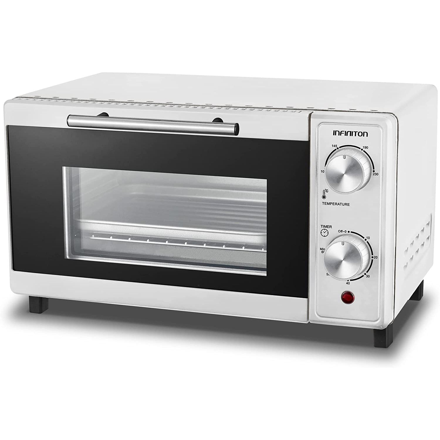 Infiniton Hsm-70b09 - Horno Sobremesa Portátil, Blanco, 9 Litros, Temporizador, Doble Acristalamiento, Termostato Ajustable Hasta 230º