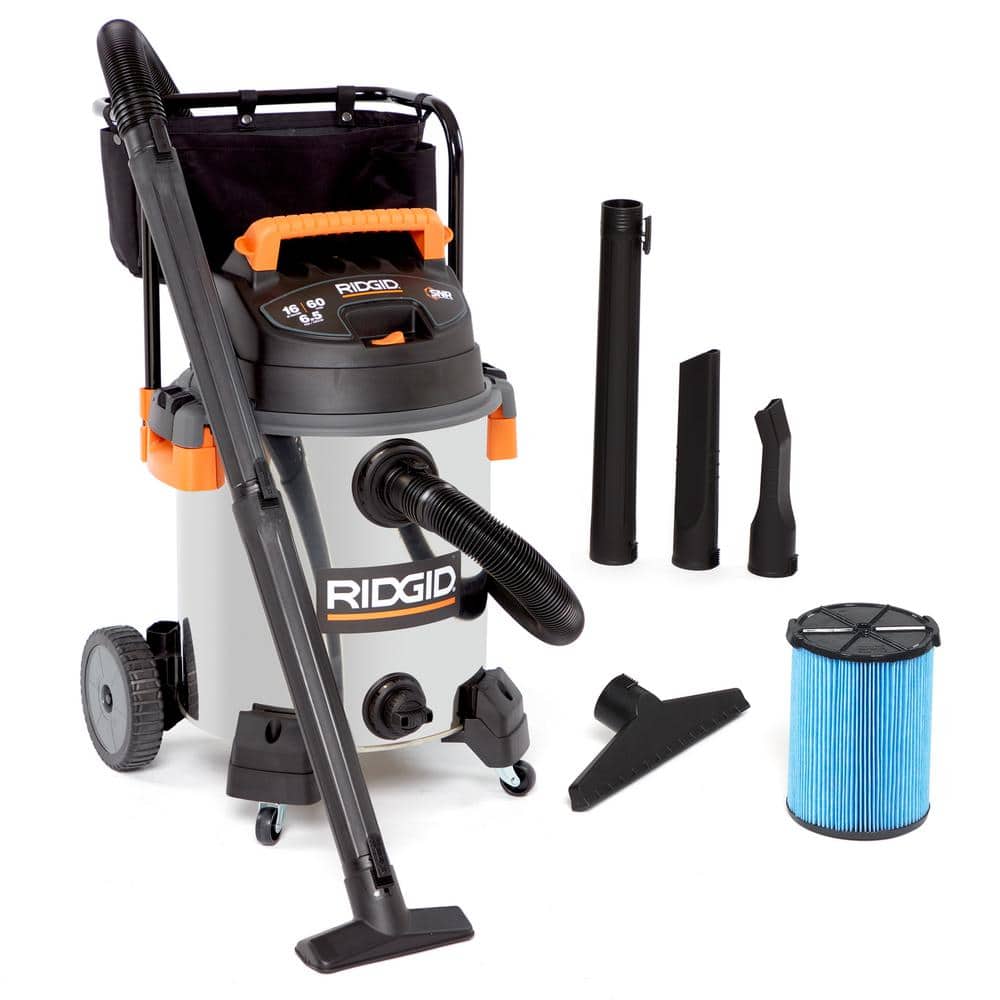 2026 Aspirador NXT Wet/Dry de 16 galones y 6.5 HP pico en acero inoxidable con filtro de polvo fino, manguera de bloqueo y accesorios WD1956