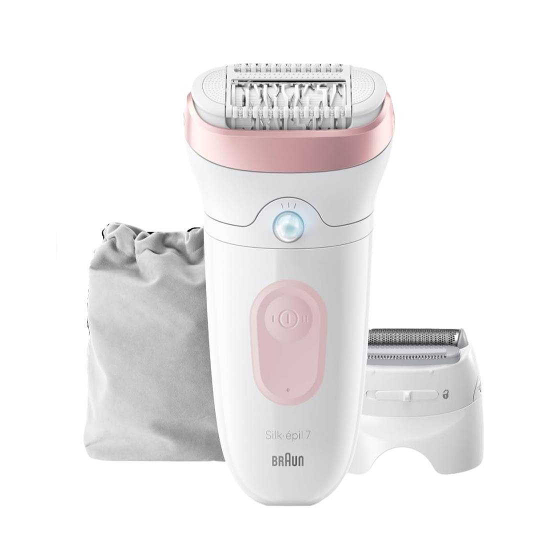 Braun Silk-épil 7, Depiladora Eléctrica para una Fácil Eliminación del Vello, Piel Suave y Duradera, Modelo 7-210, Blanco/Flamenco