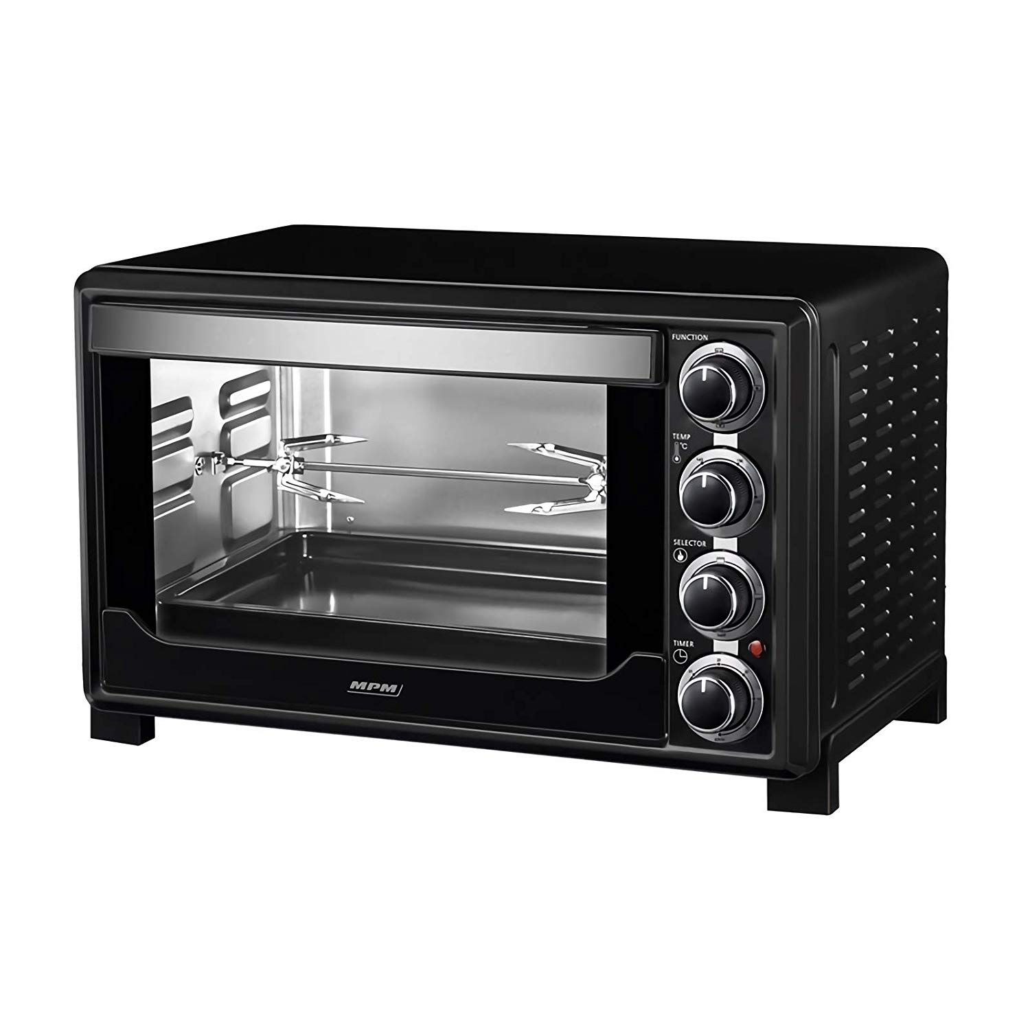 Horno Convección Sobremesa, 32l, Acero Inox, Asador Giratorio Pollos, Temporizador, Ajuste Temperatura Negro 1600w Mpm Mpe-05/t