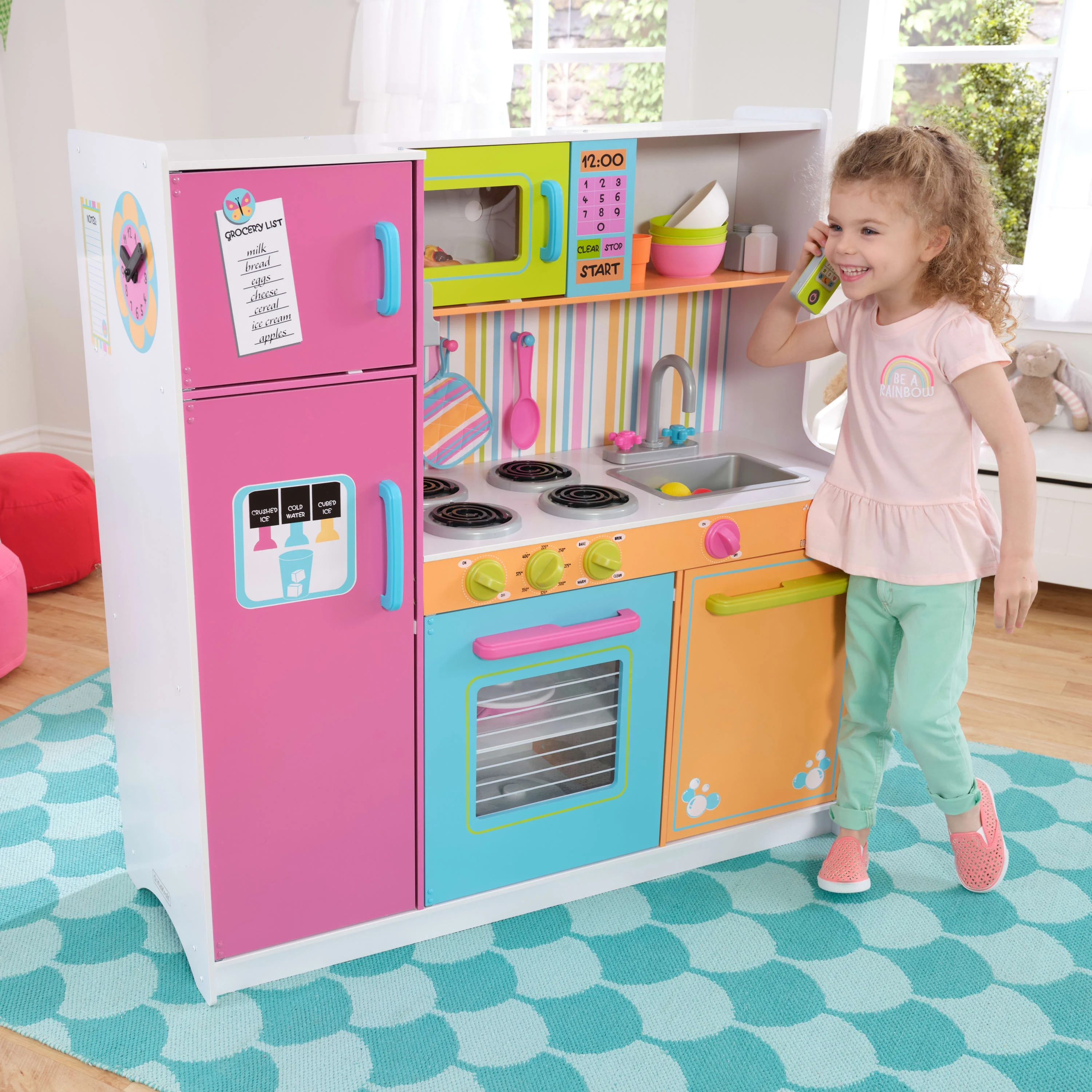 2025 Cocina de madera KidKraft Deluxe Big and Bright para niños, colores neón