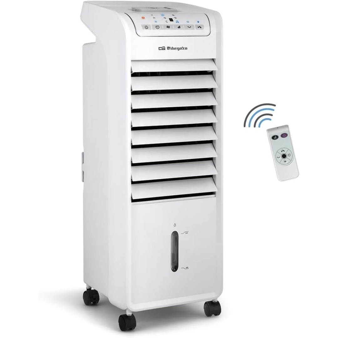 Orbegozo Air 46 Evaporativo 3 en 1 Aire Acondicionado, 3 Velocidades, Temporizador, Acumuladores Fríos, Depósito de 6 L, Control Remoto, Silencioso, 55 W, Plástico/Metal