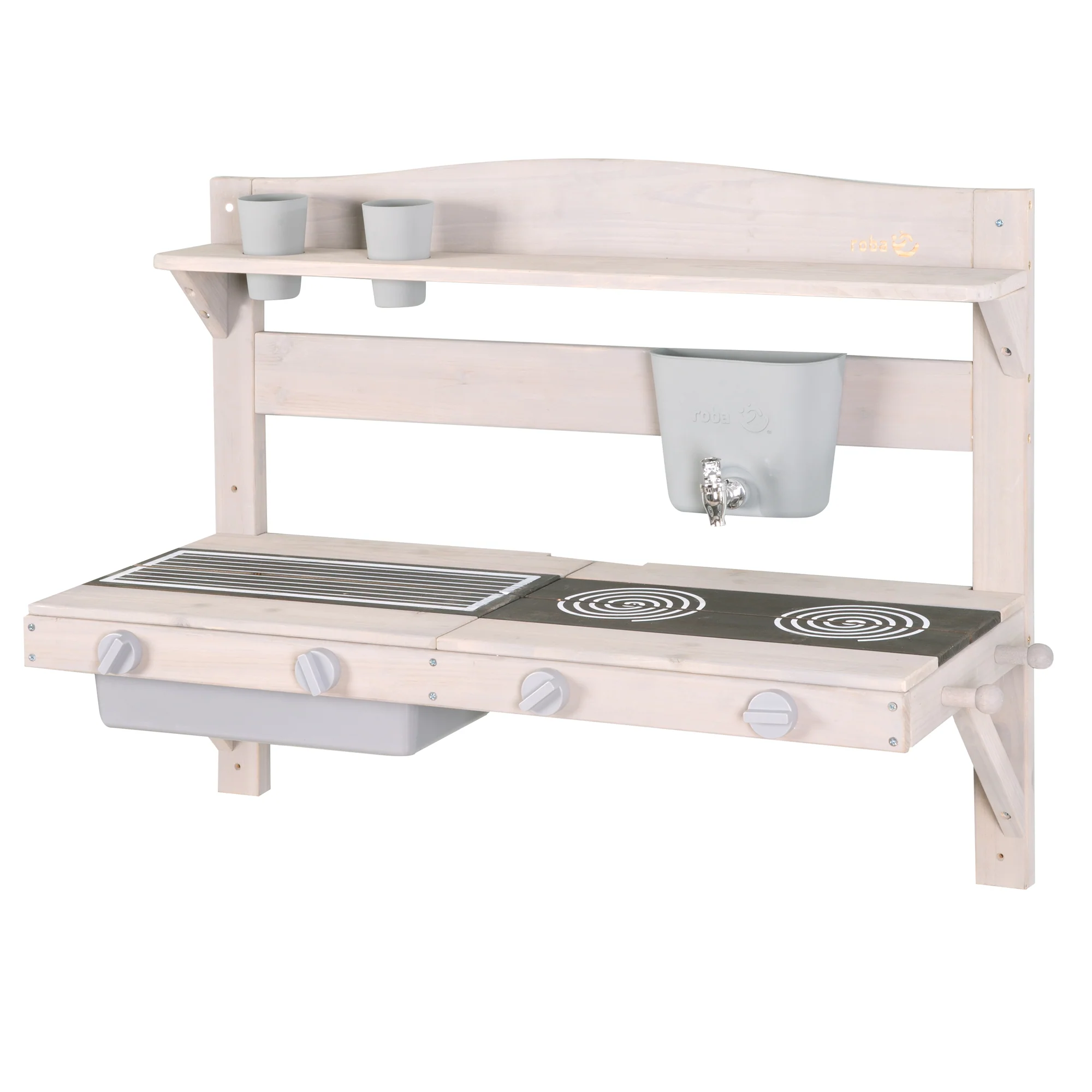 Cocina de juego y barro colgante – Madera certificada FSC – Acabado en gris grabado