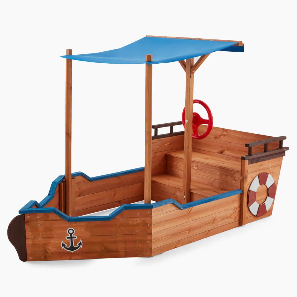 Arenero Infantil Barco Madera Home Deluxe Matschekiste 78  X 160  X 103 Cm - Natural / Azul