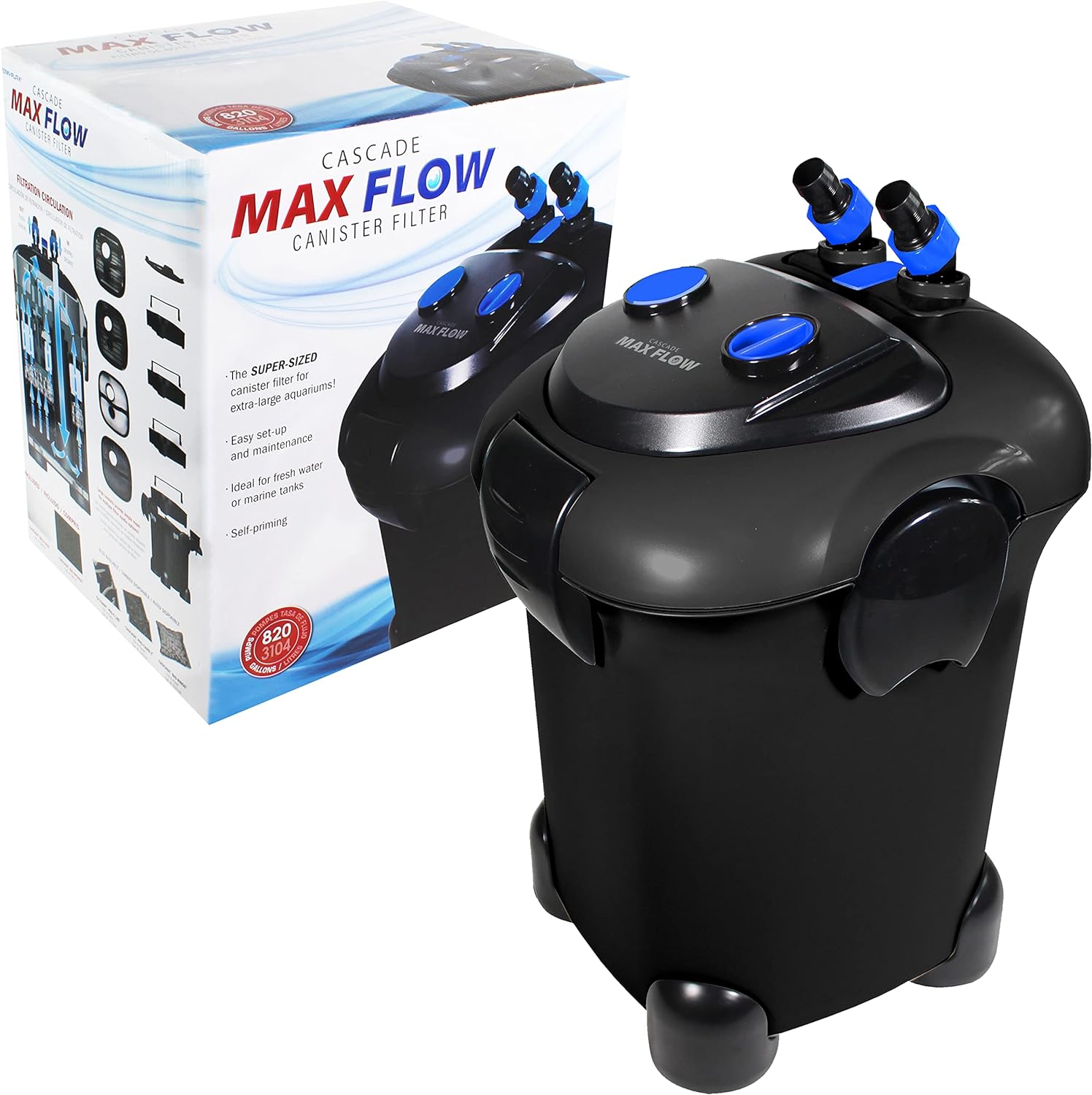 2026 Filtro Canister Cascade Max Flow para Acuarios – Ideal para Peceras Extra Grandes – Perfecto para Acuarios de 250+ Galones – 820 Galones por Hora (GPH)