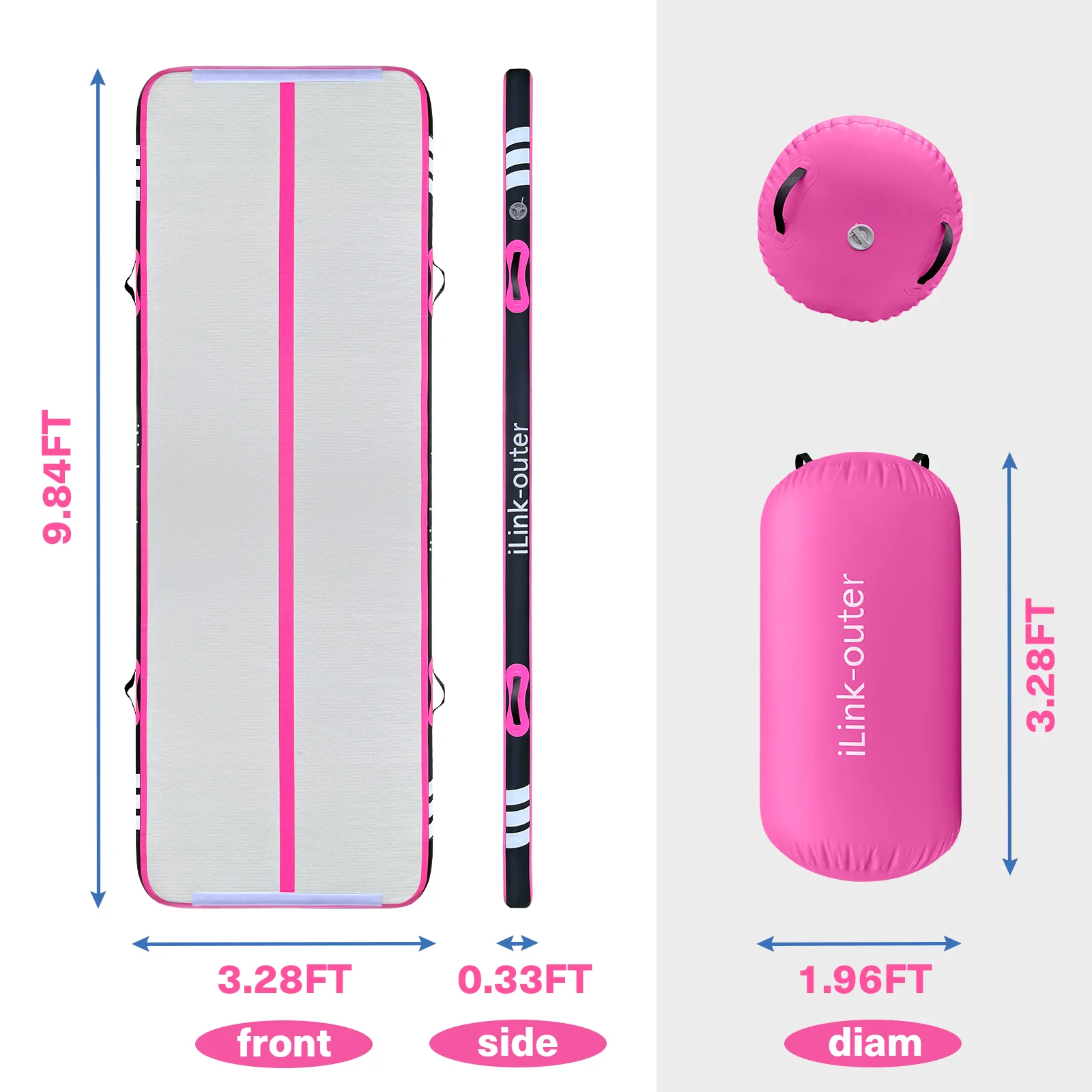 Colchón de gimnasia inflable Airtrack de 3 metros con rodillo, tapiz de entrenamiento de 10 cm de grosor con kit de bomba eléctrica – para casa, gimnasio o al aire libre.