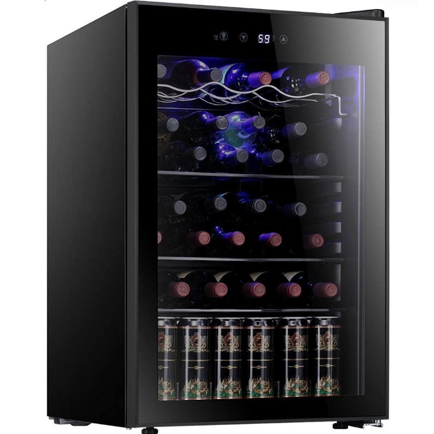 Antarctic Star Enfriador de Vino para 36 Botellas / Refrigerador de Bebidas, Mini Bodega, Refrigerador para Cerveza y Refrescos, Operación Silenciosa con Compresor, Temperatura Ajustable, Independiente, Color Negro, 4.4 pies cúbicos