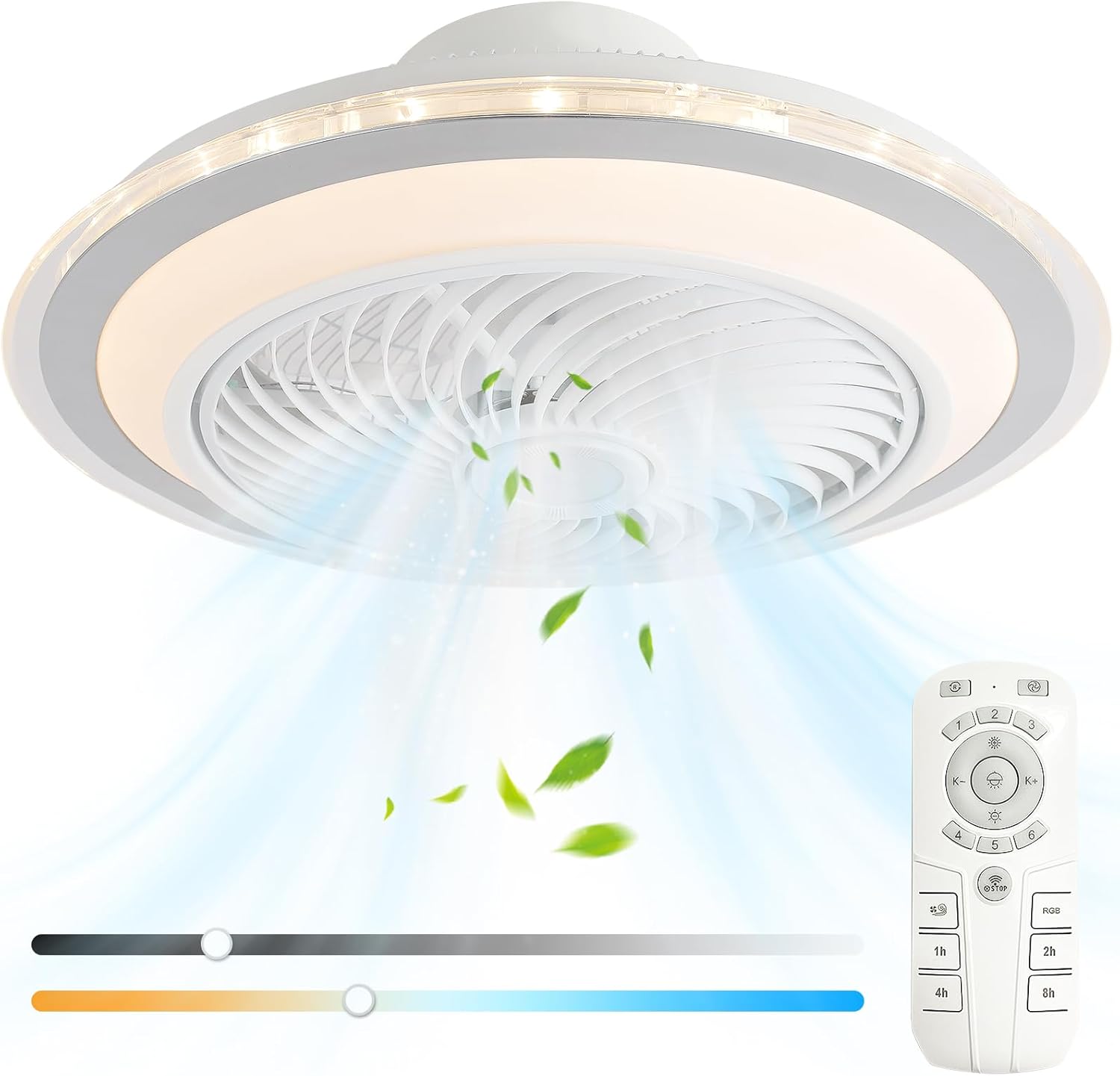 oxylops – Ventilador de Techo con Luz LED, 5 Aspas, 40W Luz, Motor DC 12W, 6 Velocidades, 3 Tonos de Luz, Silencioso, Ideal para Dormitorio, Salón, Estudio o Cocina
