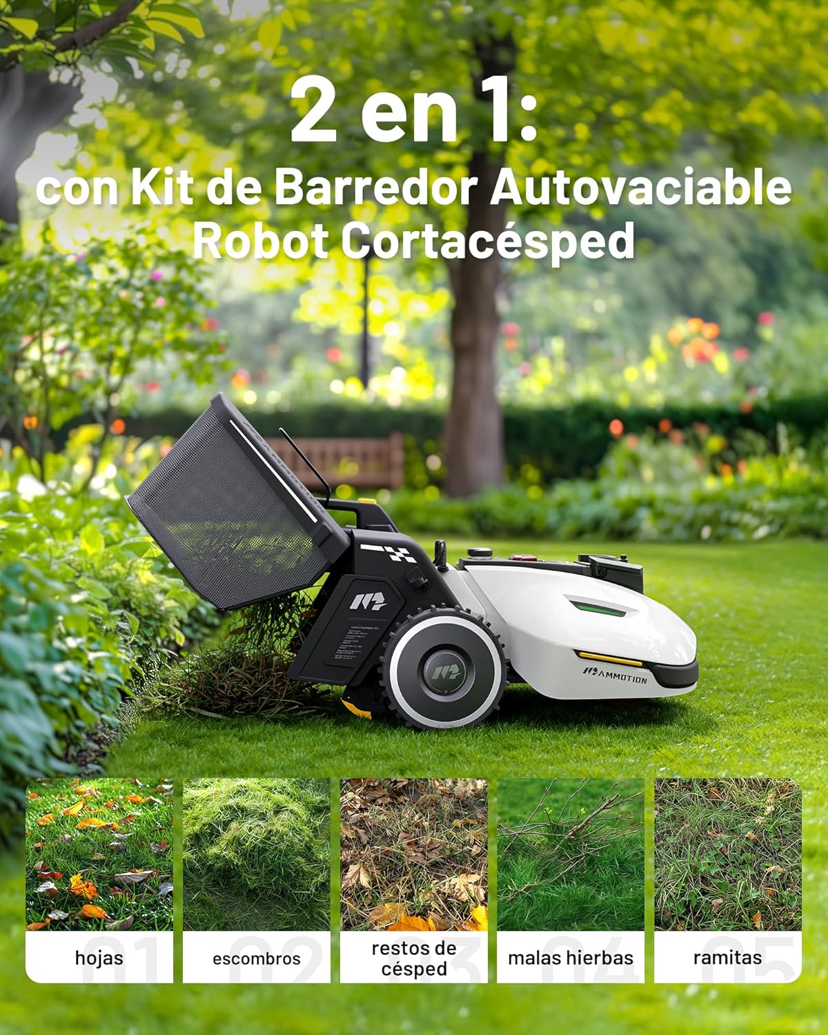 MAMMOTION YUKA Mini 500 Robot Perimeter Cordless Lawn Mower, Recommended 500 m², Max. 700 m², Auto Mapping 3D AI Vision, 50% Slope, 5 Pivoting Blades, with 4G Module
