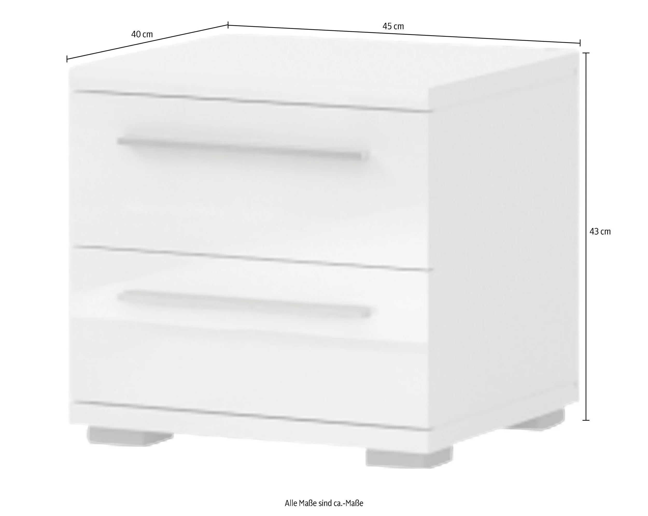 Mesita de noche Piano beige brillante con 2 cajones, 45 cm de ancho