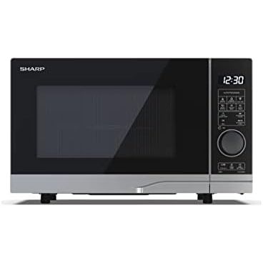Sharp Yc-pg204ae-s - Microondas Con Grill (700 W, 20 L, 10 Niveles De Potencia, Función Eco, Descongelación, Seguridad Infantil), Color Plateado Y Negro