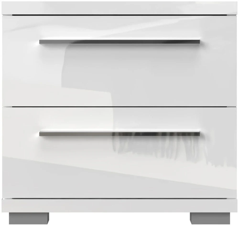 Mesita de noche Piano blanco brillante con 2 cajones, 45 cm de ancho