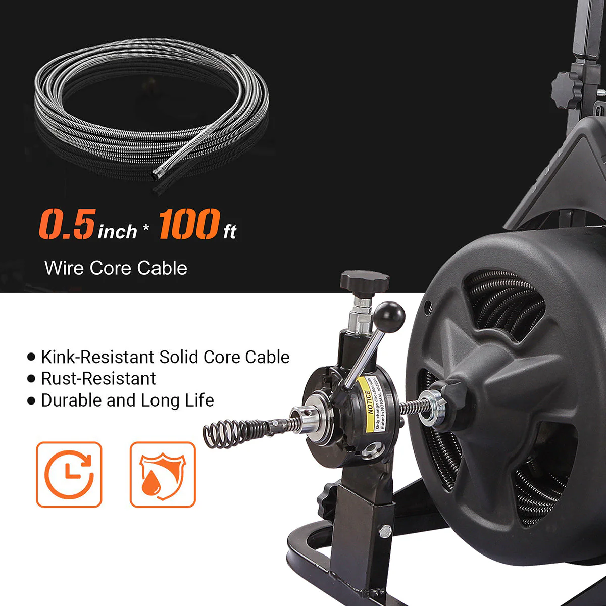 2026 Enrollador eléctrico comercial para desatasco de tuberías con accesorios, cable de 100 pies