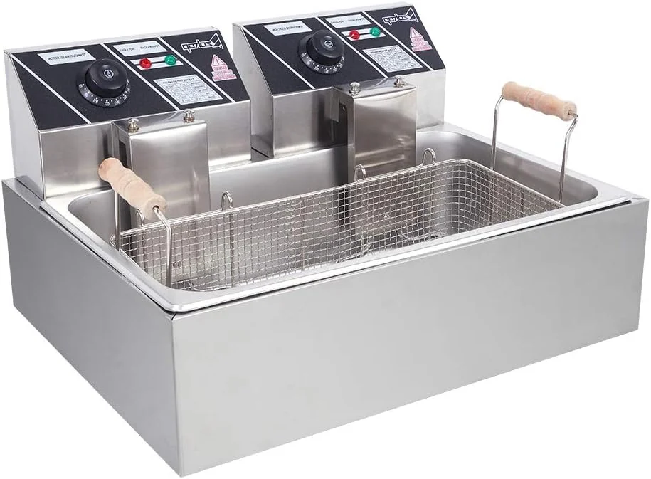 Freidora de 12 litros con cesta filtrante, tamaño extragrande, termostato y temporizador ajustables, ideal para pollo asado, gambas, patatas fritas y mucho más, depósito de aceite extraíble, acero inoxidable.