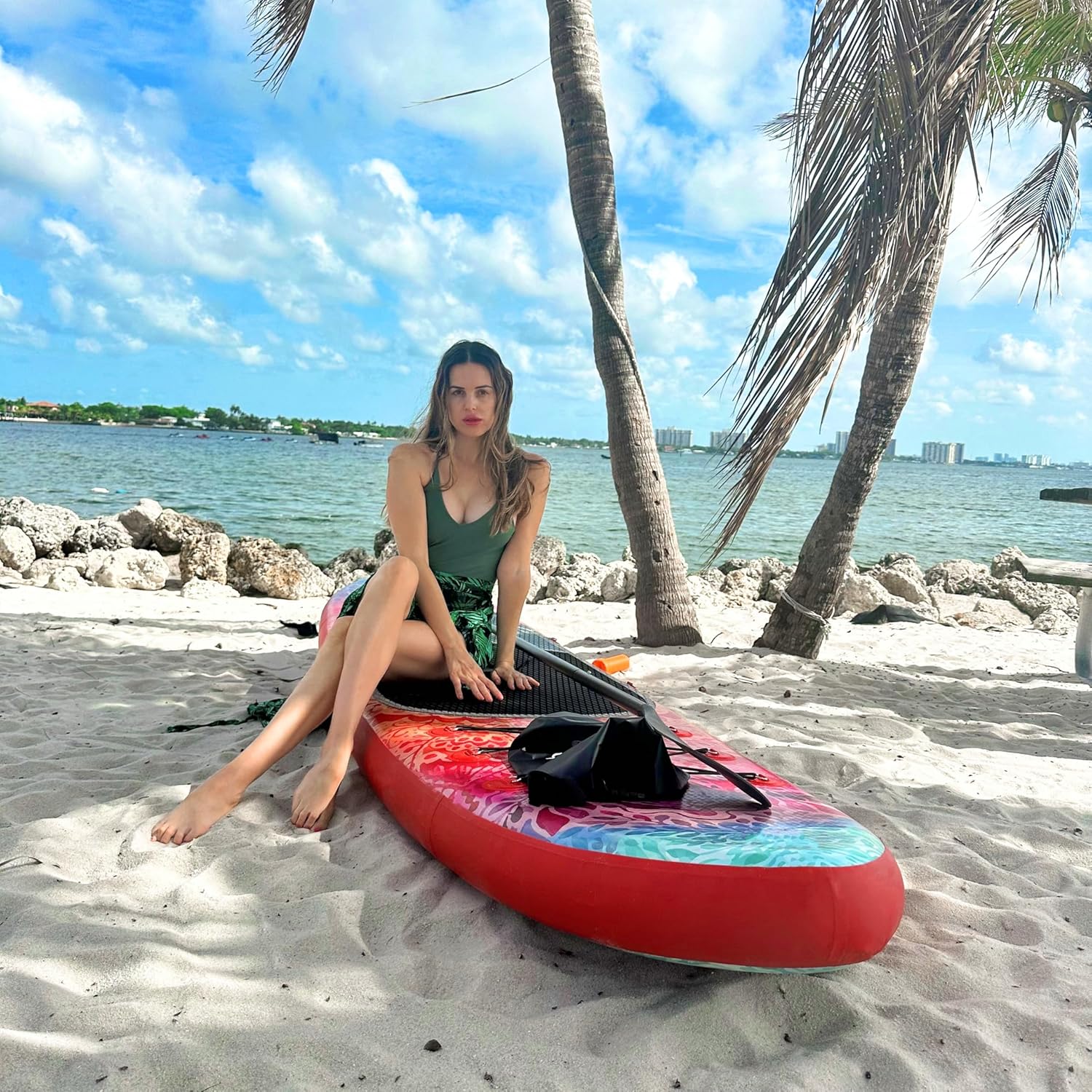 Inflatable wide SUP board with SUP carrying bag hand pump 10L waterproof bag