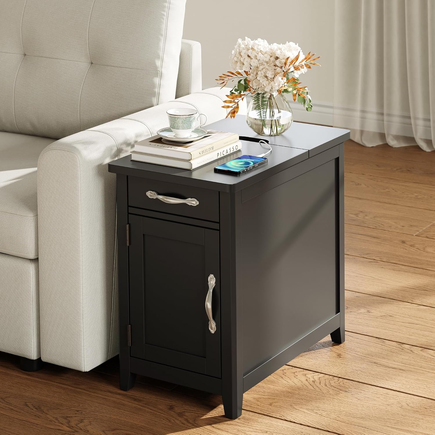 Farmhouse End Table Narrow Side Table Small Nightstand