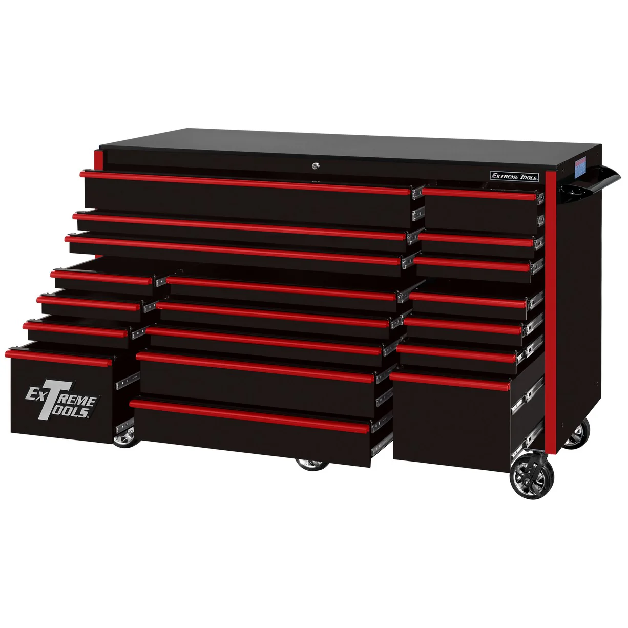 Extreme Tools RX250 Series 72-in x 30-in Roller Cabinet – 19-Drawer – 250 lb Drawer Slides