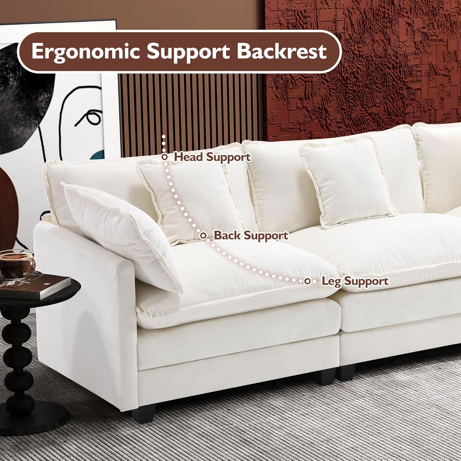 111.4 Inch L Shaped Modern Sofa Modular Cloud Sofa with Ottoman 4 Seater Chenille Deep Seat Sofa