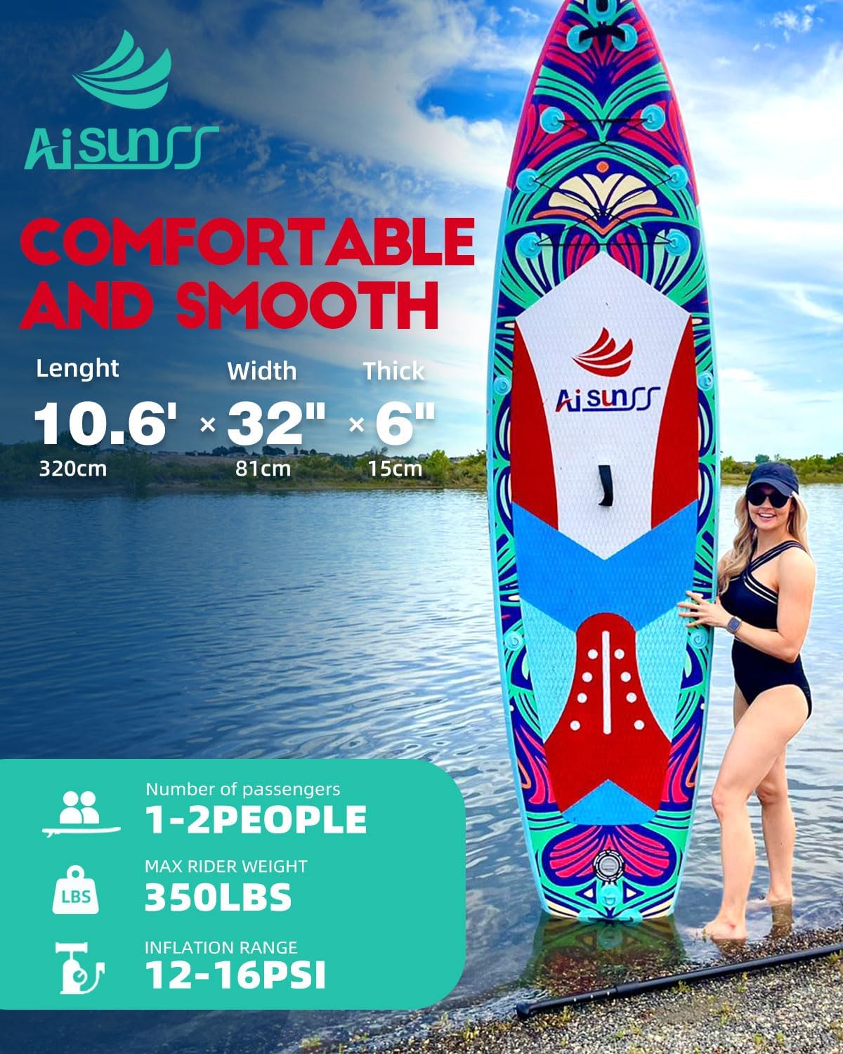 Inflatable wide SUP board with SUP carrying bag hand pump 10L waterproof bag