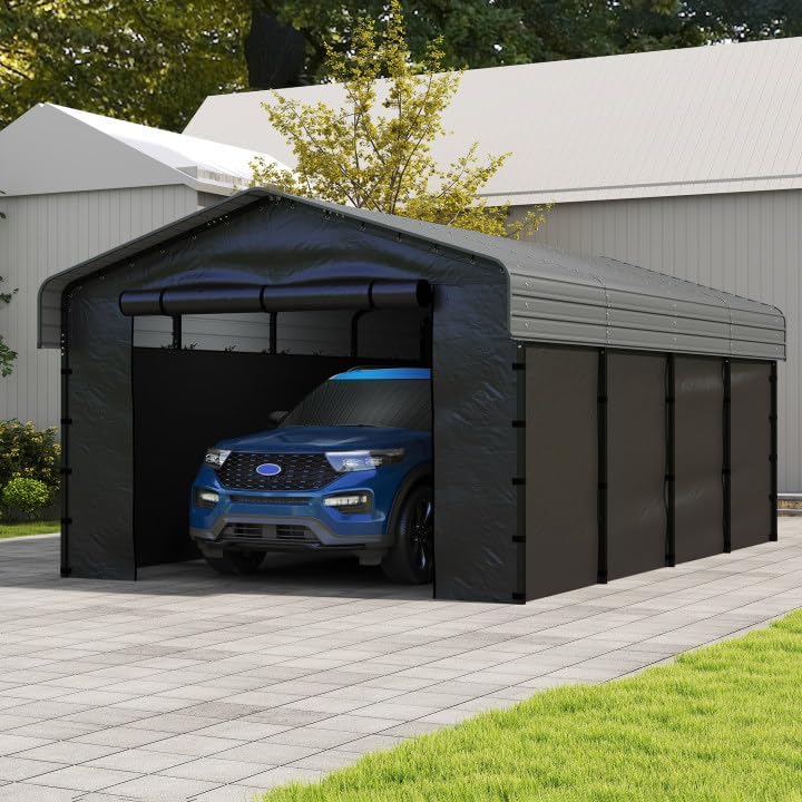 10'x15' Heavy Duty Metal Carport Outdoor Garage Car Shelter Shade with Heavier Frame
