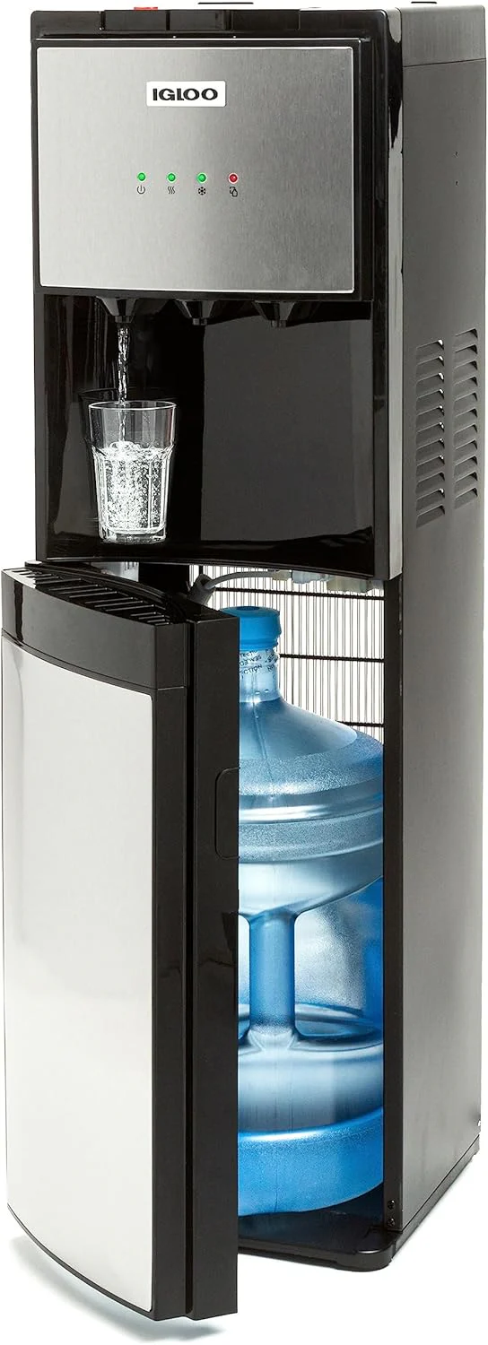 Igloo Top Loading Water Cooler Hot Cold Dispenser Black Stainless Steel