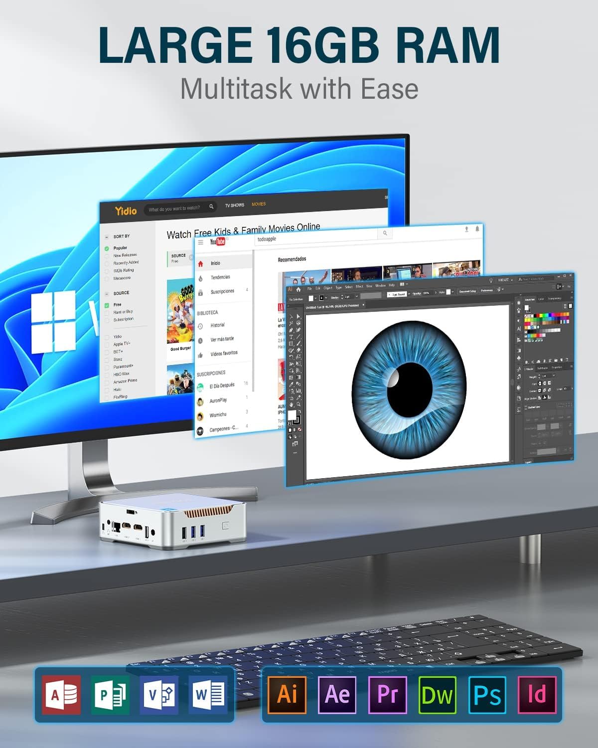 KAMRUI GK3Plus Mini PC, 16GB RAM 512GB M.2 SSD Mini Computers