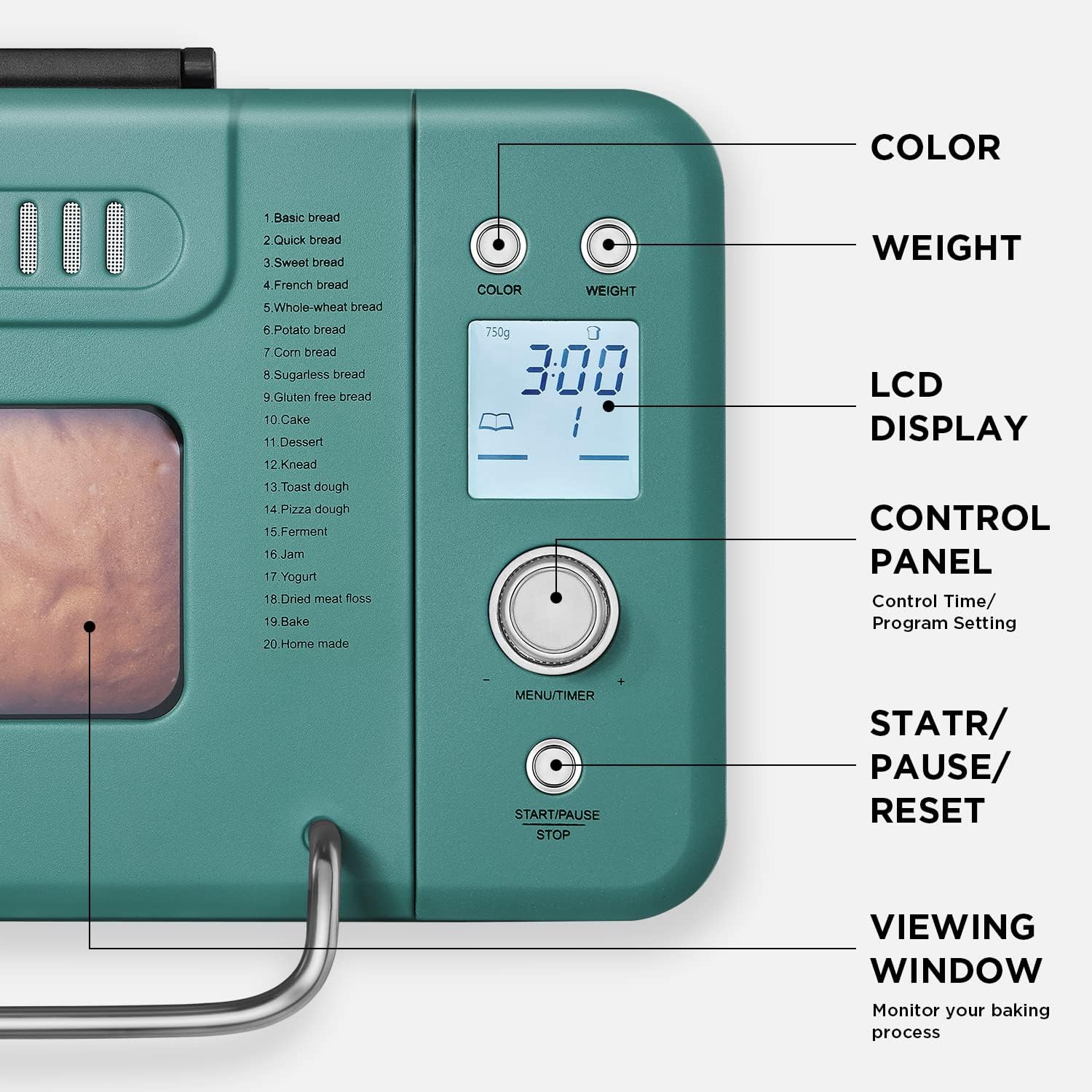 Neretva Bread Maker 20-in-1 2LB Bread Maker Dual Heater Bread Maker Automatic Ceramic Pan