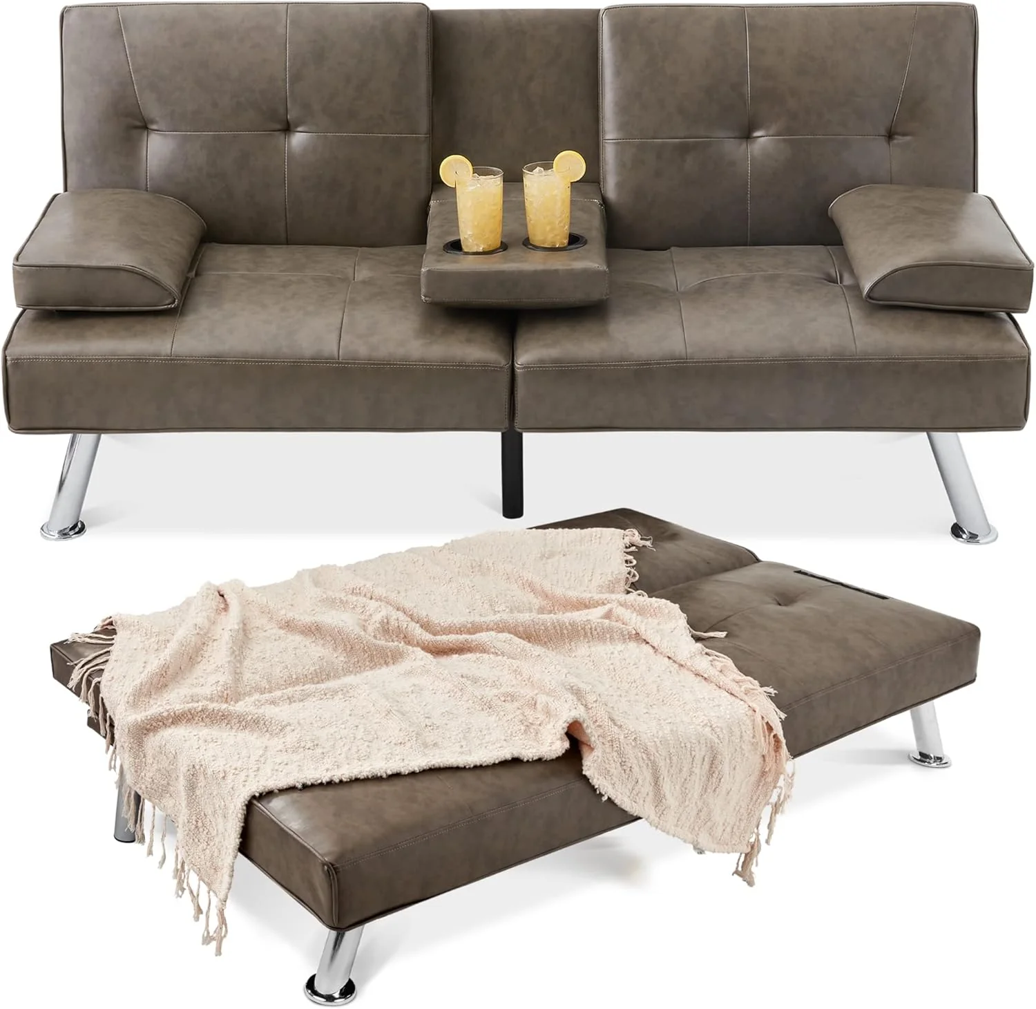 Best Choice Products Faux Leather Upholstered Modern Convertible Futon Adjustable Folding