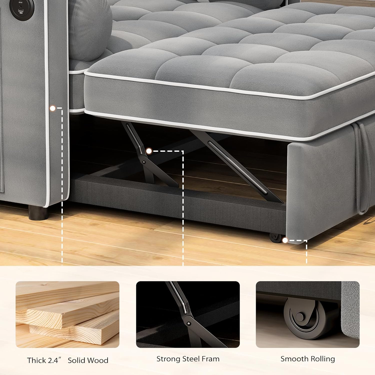3 in 1 Convertible Sleeper Sofa Bed