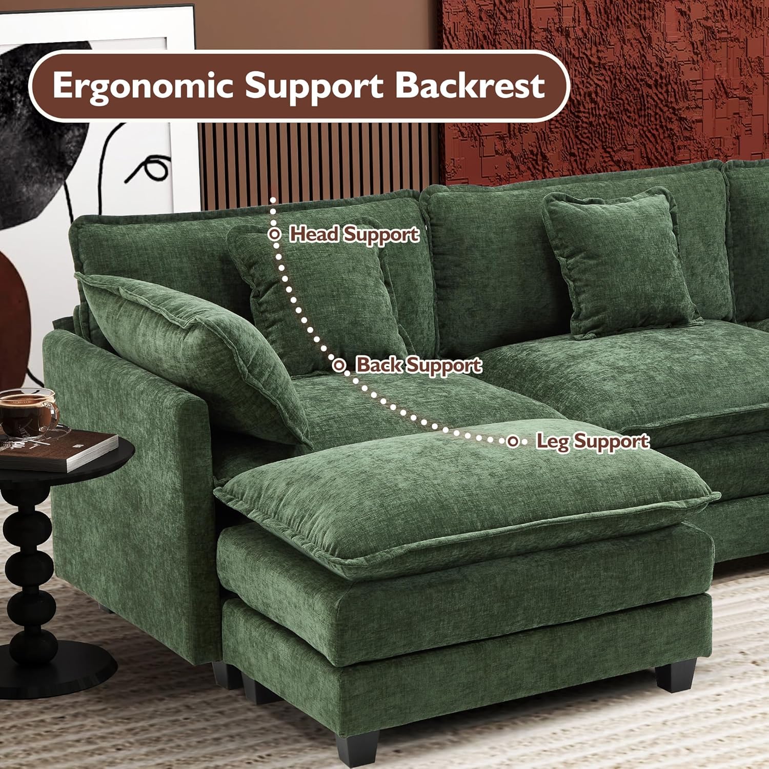 111.4 Inch L Shaped Modern Sofa Modular Cloud Sofa with Ottoman 4 Seater Chenille Deep Seat Sofa