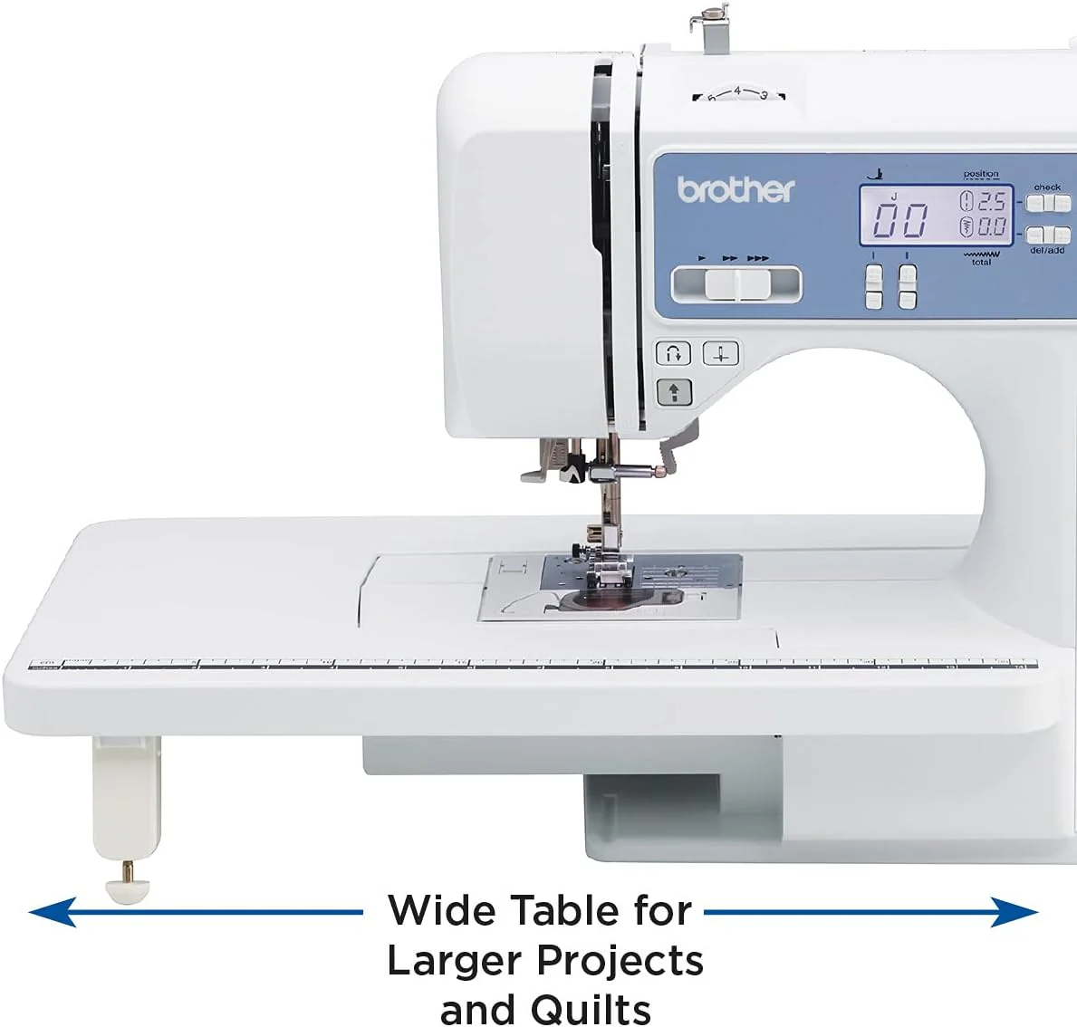 Brother Sewing and Quilting Machine, Computerized, 165 Built-in Stitches, LCD Display, Wide Table, 8 Included Presser Feet, White, 20x12x17