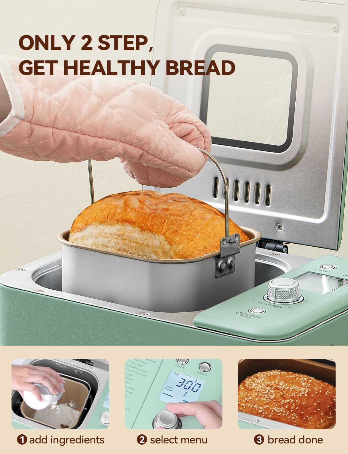 Neretva Bread Maker 20-in-1 2LB Bread Maker Dual Heater Bread Maker Automatic Ceramic Pan