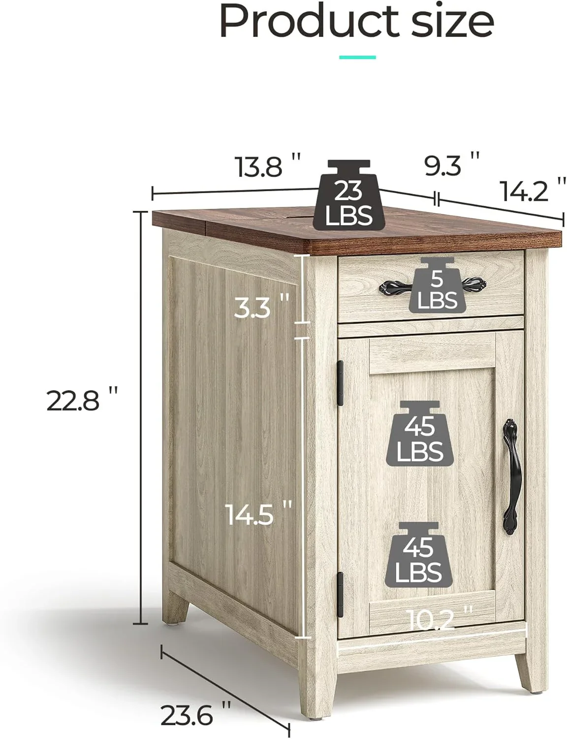 Farmhouse End Table Narrow Side Table Small Nightstand