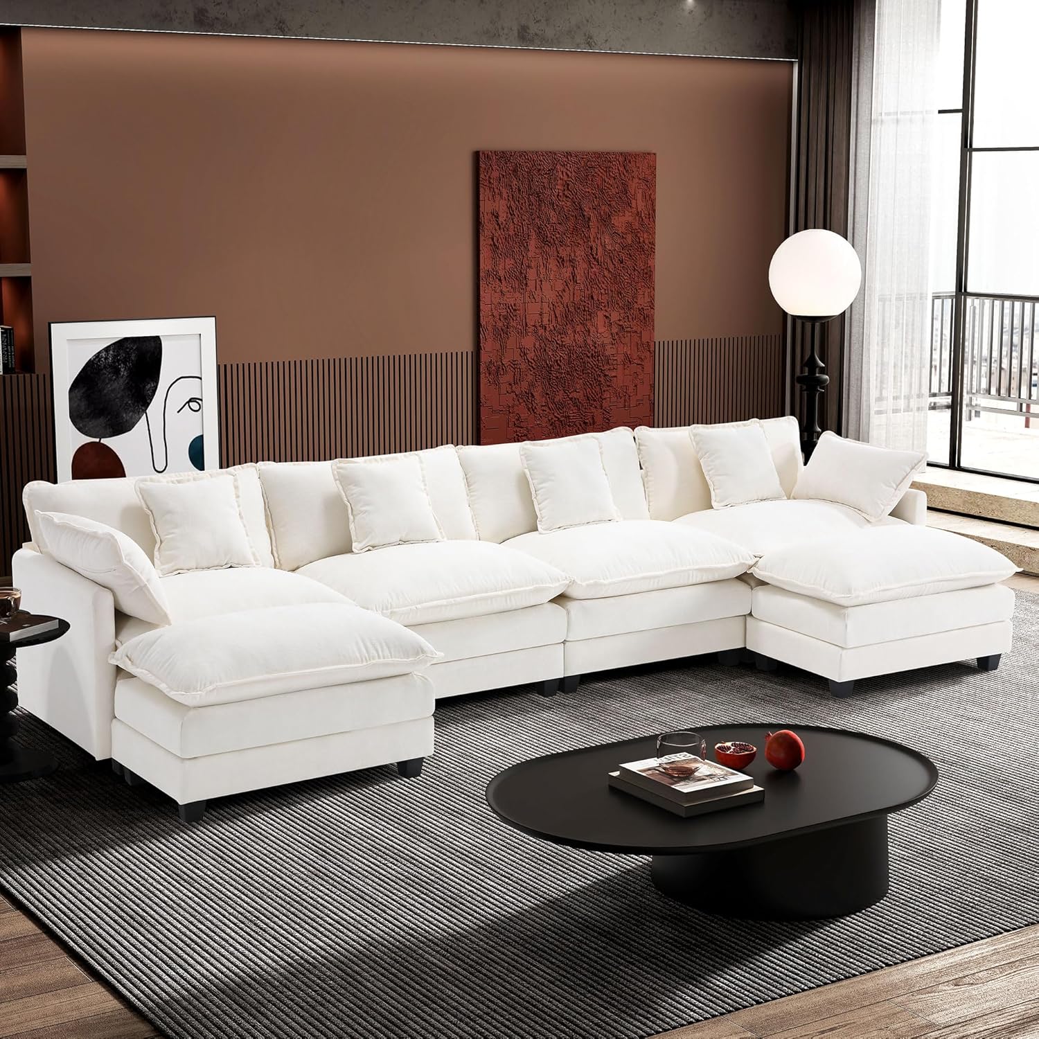 111.4 Inch L Shaped Modern Sofa Modular Cloud Sofa with Ottoman 4 Seater Chenille Deep Seat Sofa