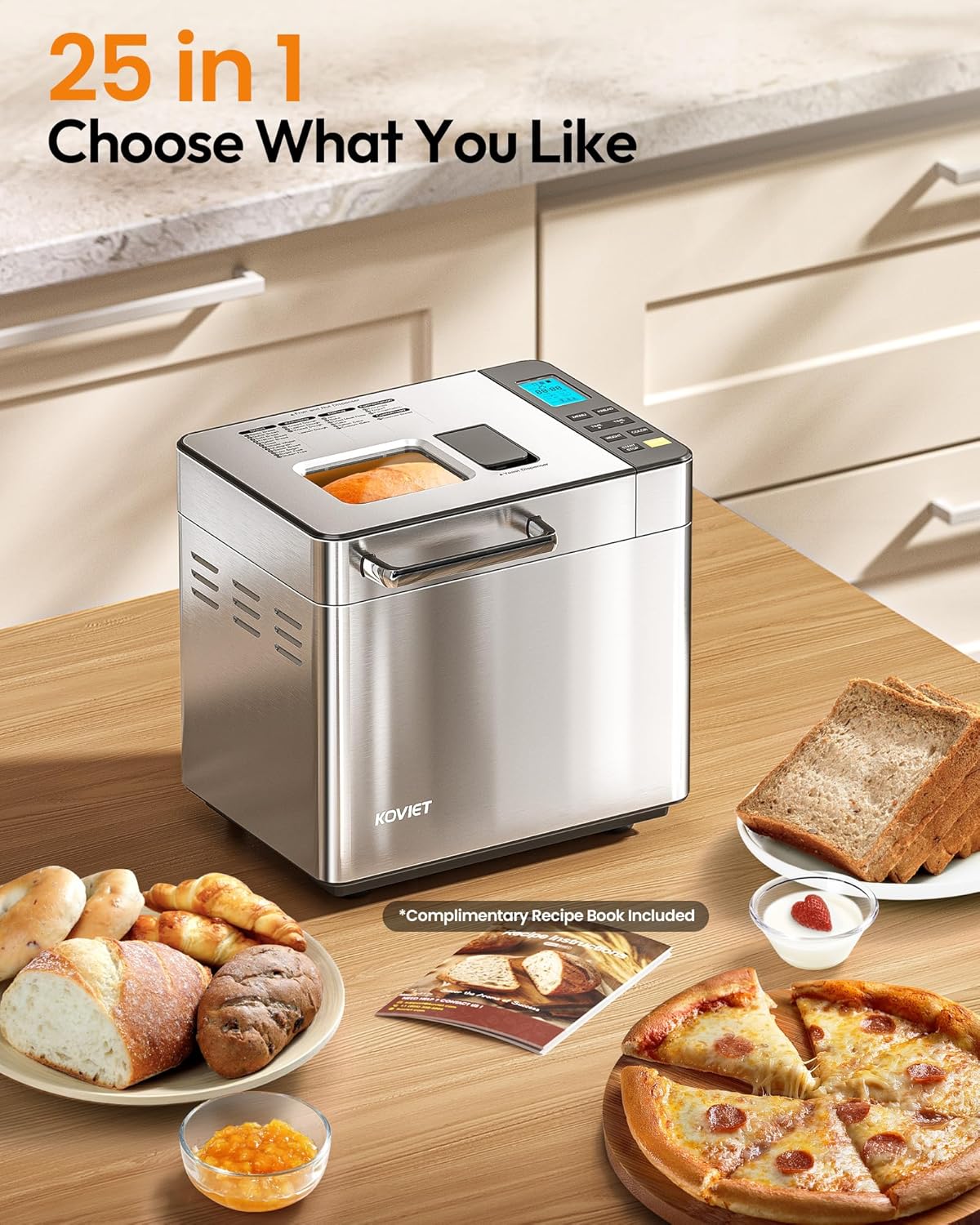 25-in-1 Bread Maker with Automatic Dual Dispenser 2-Pound Stainless Steel Bread Maker