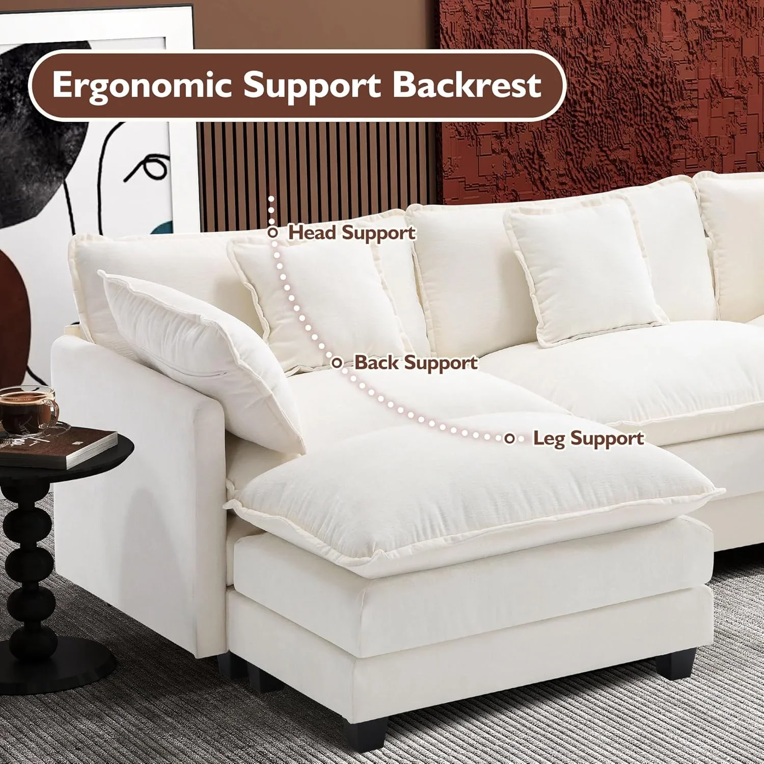 111.4 Inch L Shaped Modern Sofa Modular Cloud Sofa with Ottoman 4 Seater Chenille Deep Seat Sofa