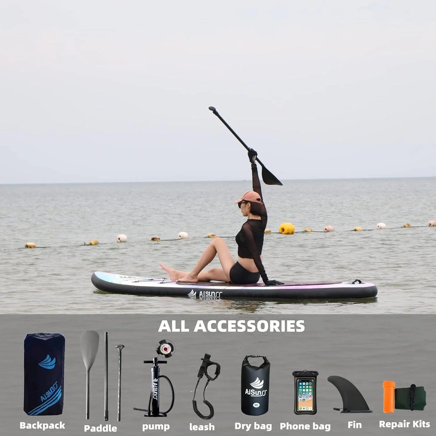 Inflatable wide SUP board with SUP carrying bag hand pump 10L waterproof bag