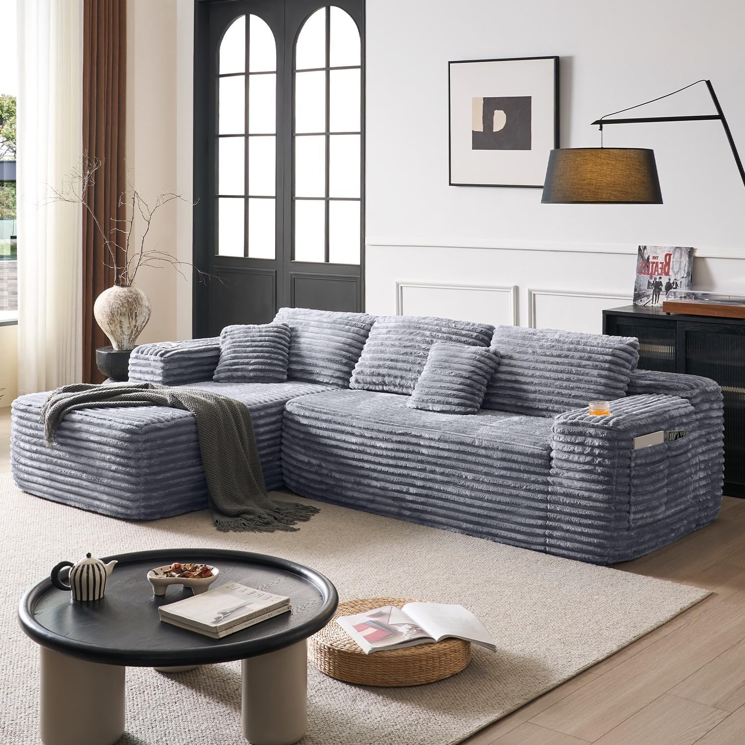 Cloud Sectional Couch with L Shape Chaise Modern Modular Sofa with Deep Seat Built in Cup Holder