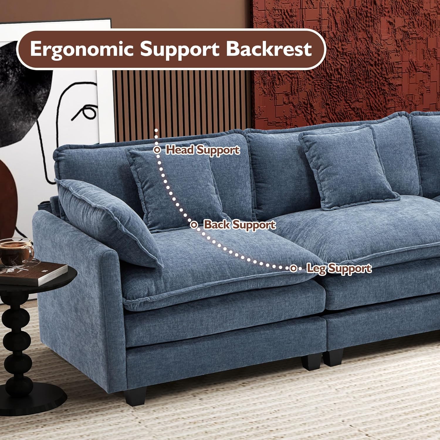 111.4 Inch L Shaped Modern Sofa Modular Cloud Sofa with Ottoman 4 Seater Chenille Deep Seat Sofa