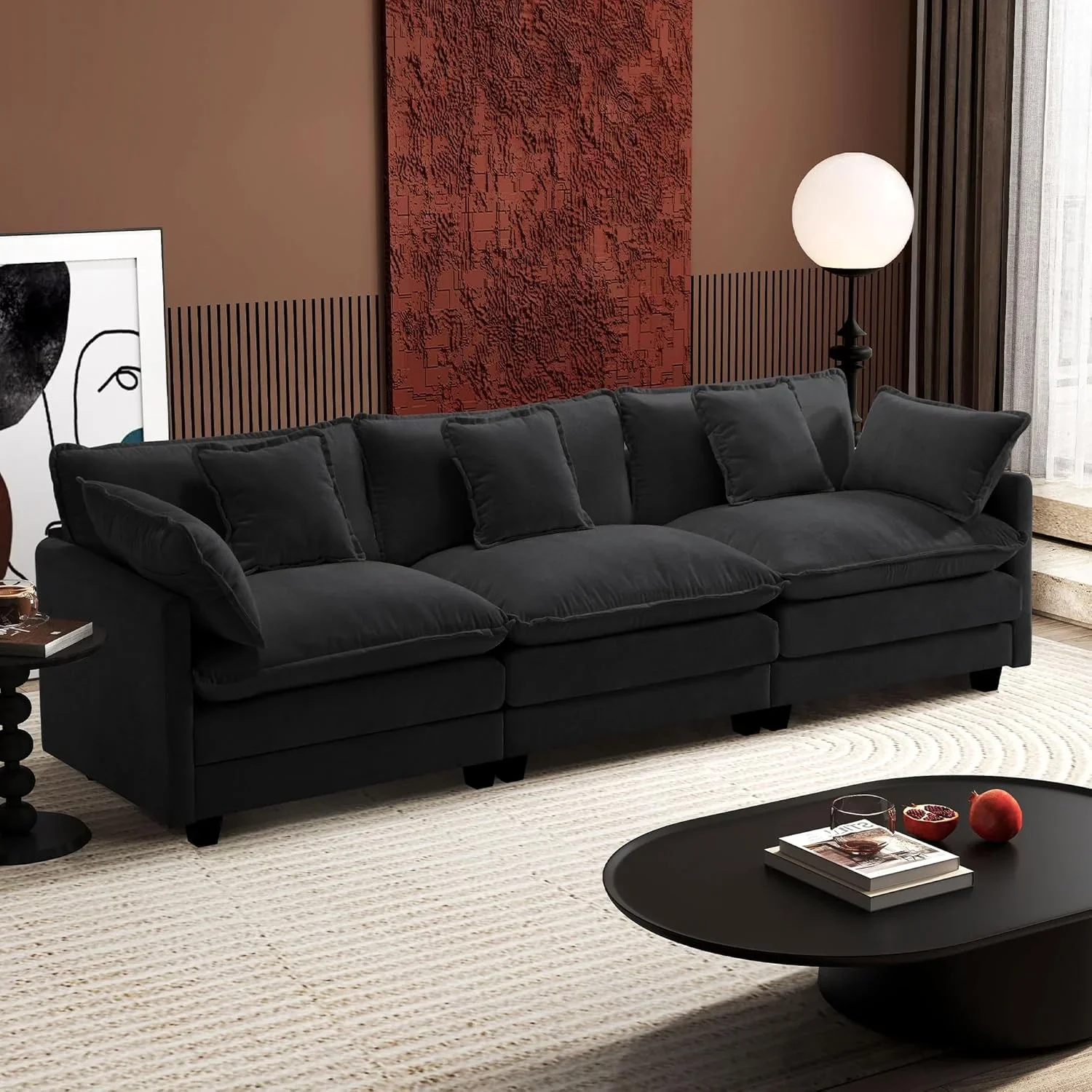 111.4 Inch L Shaped Modern Sofa Modular Cloud Sofa with Ottoman 4 Seater Chenille Deep Seat Sofa