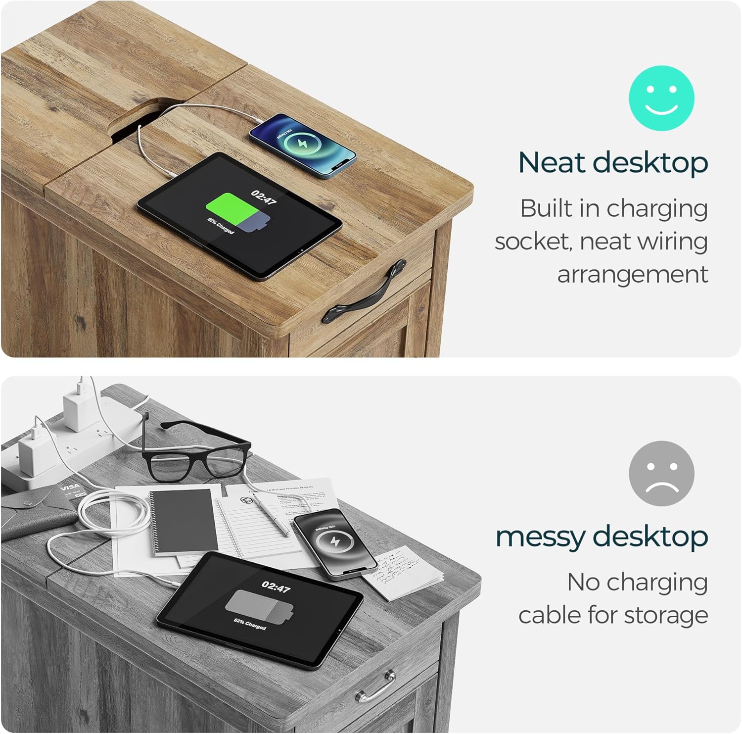 Farmhouse End Table Narrow Side Table Small Nightstand