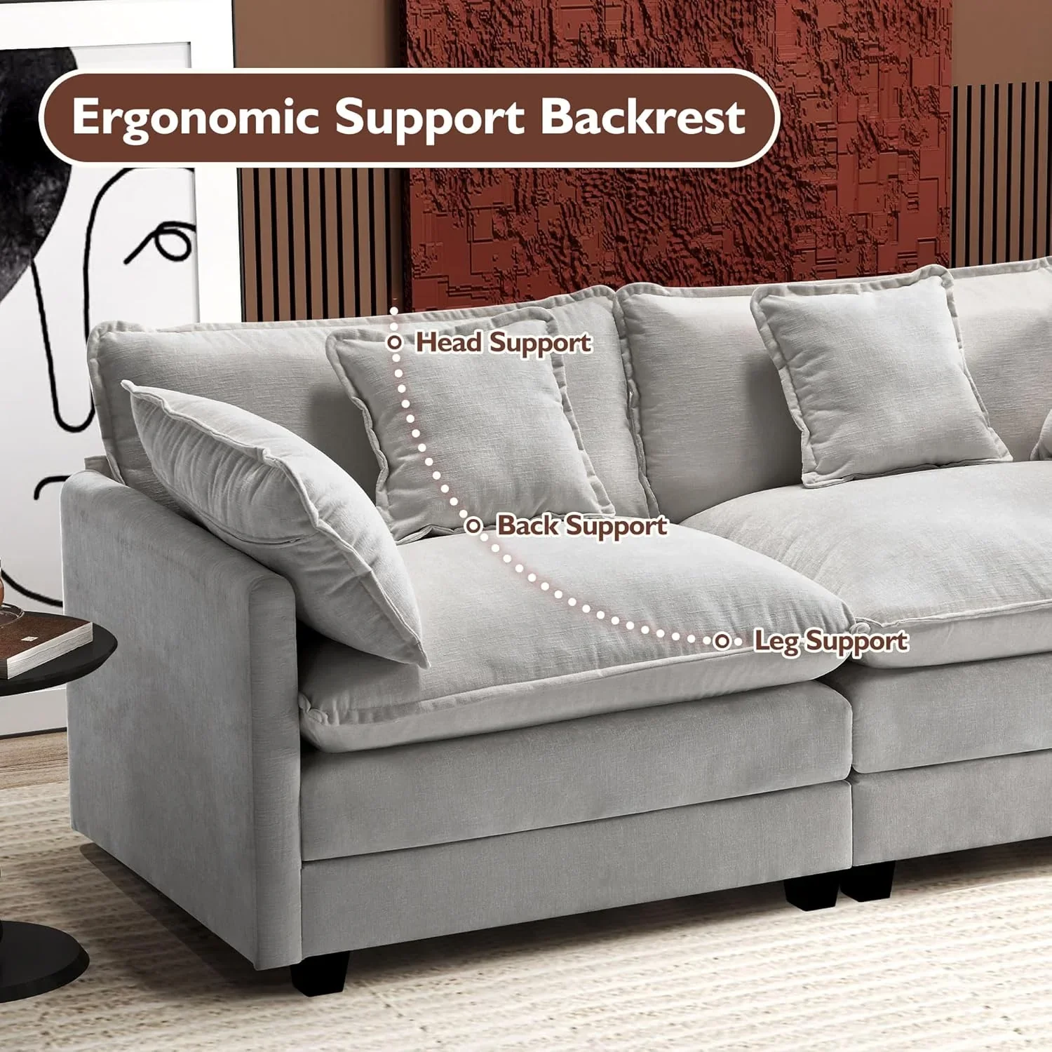 111.4 Inch L Shaped Modern Sofa Modular Cloud Sofa with Ottoman 4 Seater Chenille Deep Seat Sofa