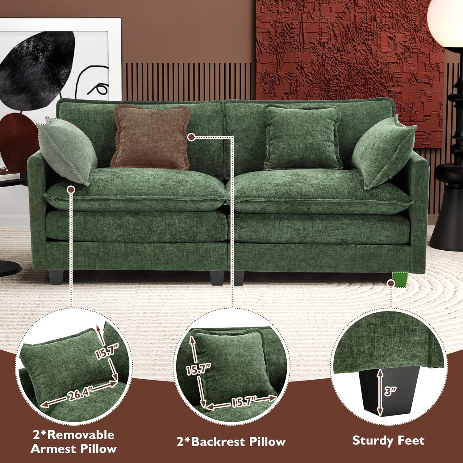 111.4 Inch L Shaped Modern Sofa Modular Cloud Sofa with Ottoman 4 Seater Chenille Deep Seat Sofa