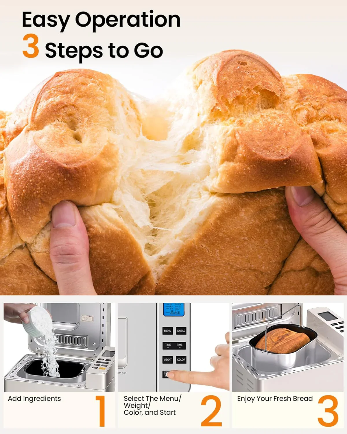 25-in-1 Bread Maker with Automatic Dual Dispenser 2-Pound Stainless Steel Bread Maker
