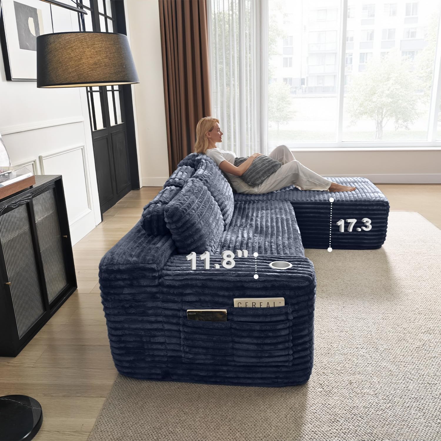 Cloud Sectional Couch with L Shape Chaise Modern Modular Sofa with Deep Seat Built in Cup Holder