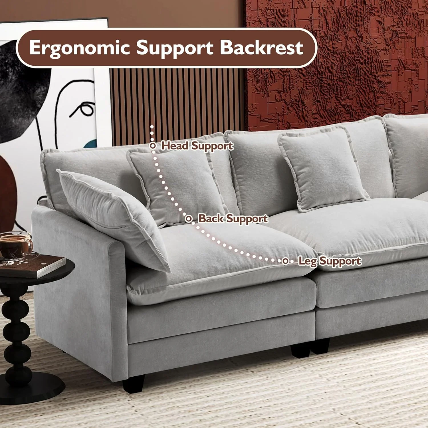 111.4 Inch L Shaped Modern Sofa Modular Cloud Sofa with Ottoman 4 Seater Chenille Deep Seat Sofa