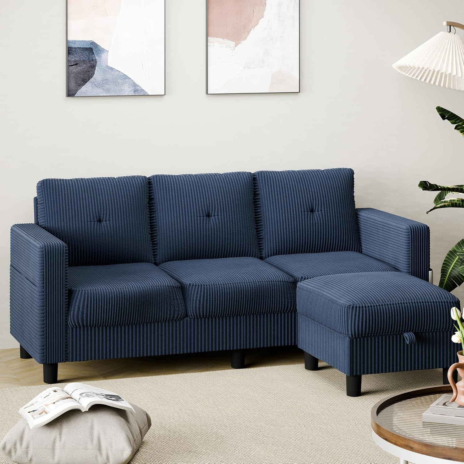 Shintenchi 76 inch Modern Upholstered Sectional Sofa L Shaped Couch with Storage Ottoman