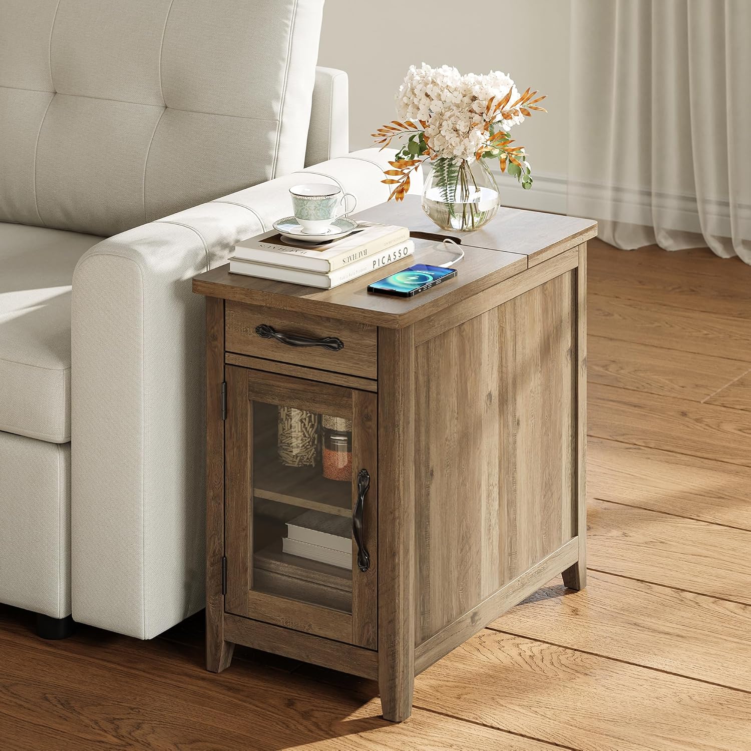 Farmhouse End Table Narrow Side Table Small Nightstand