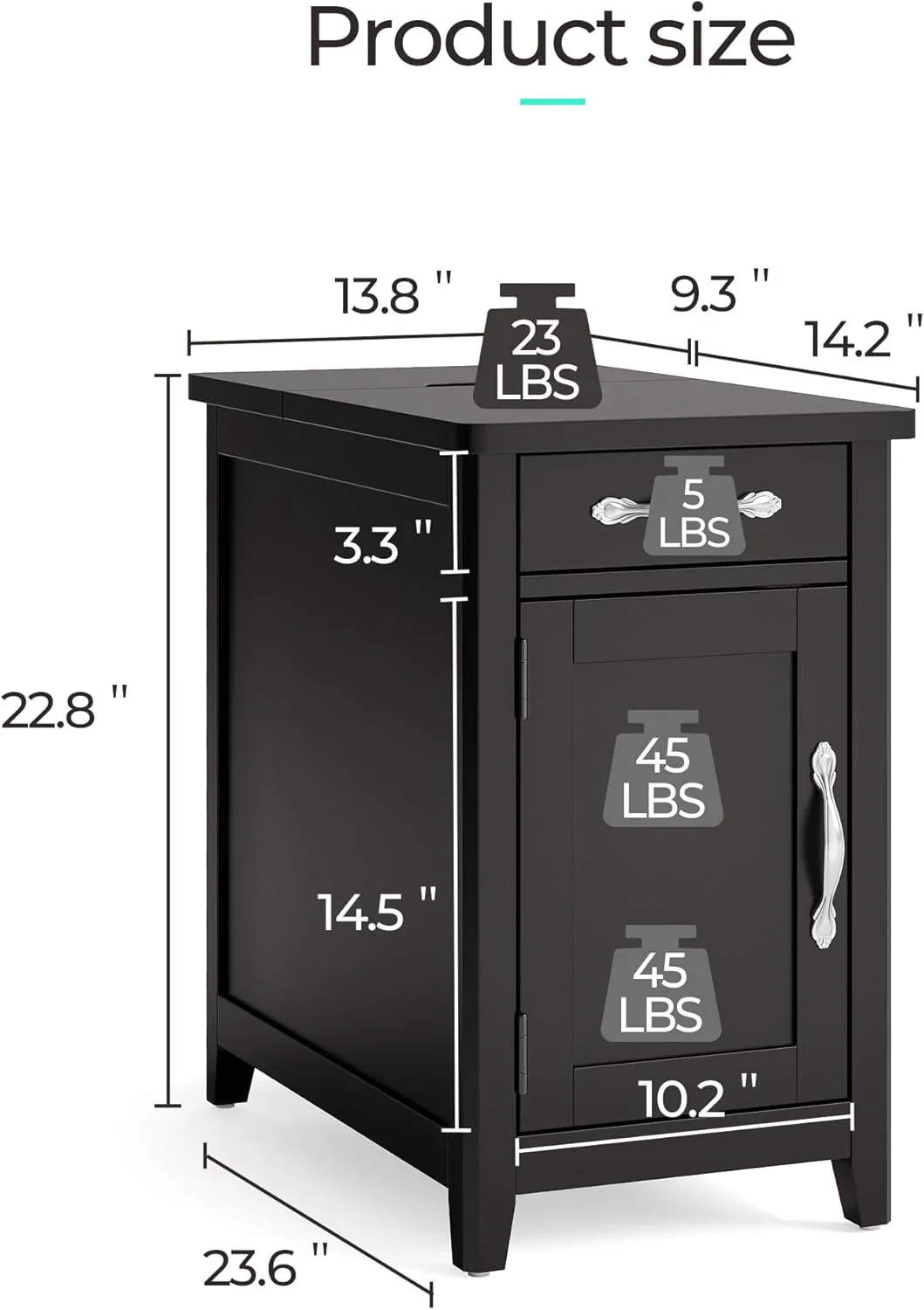 Farmhouse End Table Narrow Side Table Small Nightstand